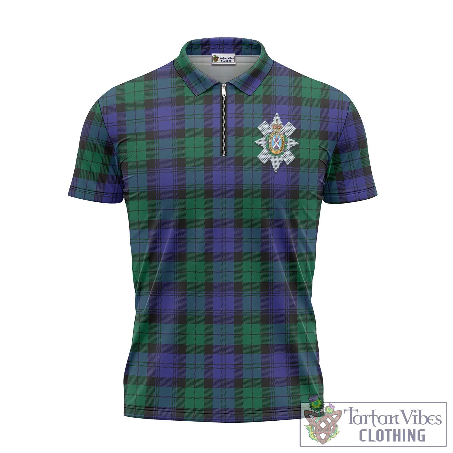 Tartan Vibes Clothing Black Watch Modern Tartan Zipper Polo Shirt with Family Crest