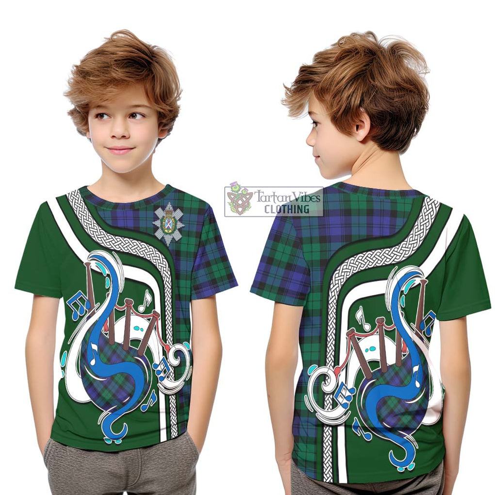 Tartan Vibes Clothing Black Watch Modern Tartan Kid T-Shirt with Epic Bagpipe Style