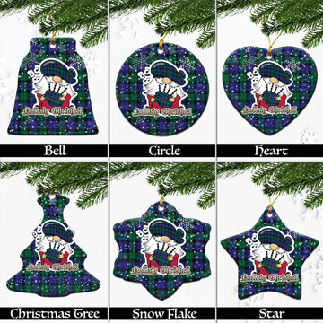 Black Watch Modern Tartan Christmas Ceramic Ornaments with Scottish Gnome Playing Bagpipes