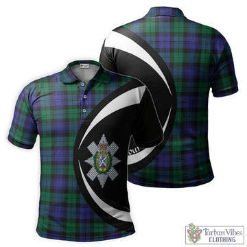 Black Watch Modern Tartan Men's Polo Shirt with Family Crest Circle Style