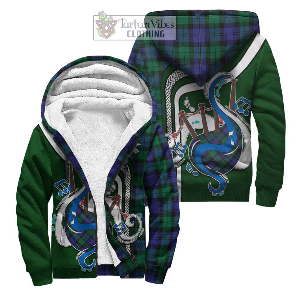 Black Watch Modern Tartan Sherpa Hoodie with Epic Bagpipe Style Unisex S - Tartanvibesclothing Shop