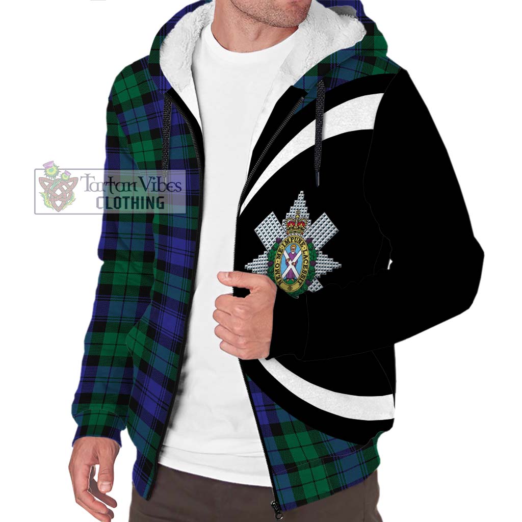 Black Watch Modern Tartan Sherpa Hoodie with Family Crest Circle Style Unisex S - Tartan Vibes Clothing