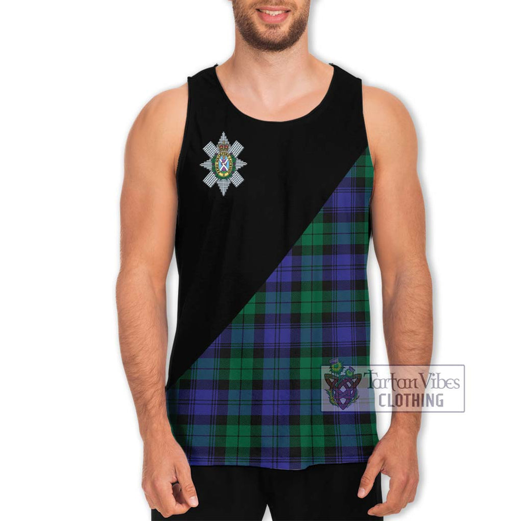 Black Watch Modern Tartan Men's Tank Top with Family Crest and Military Logo Style Men - Tartanvibesclothing Shop