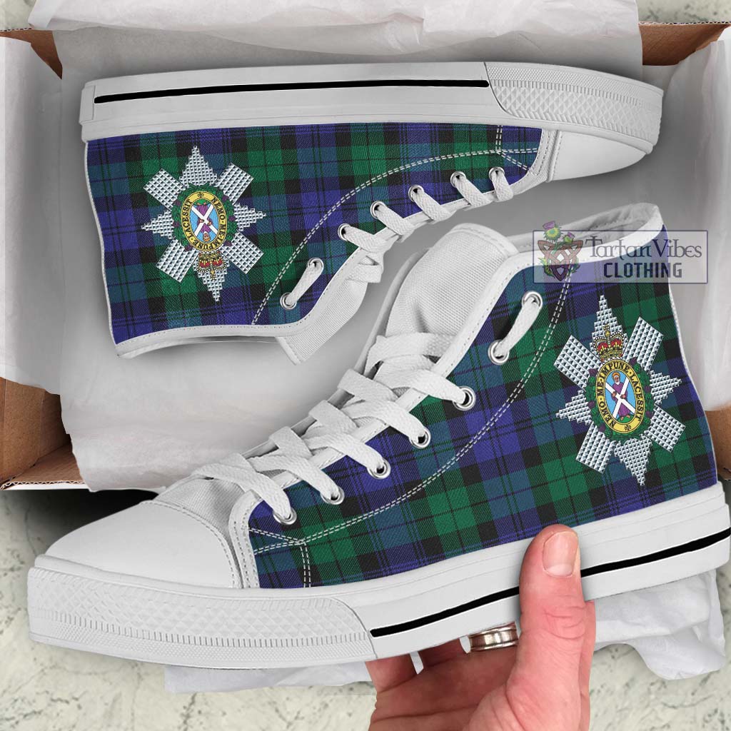Tartan Vibes Clothing Black Watch Modern Tartan High Top Shoes with Family Crest