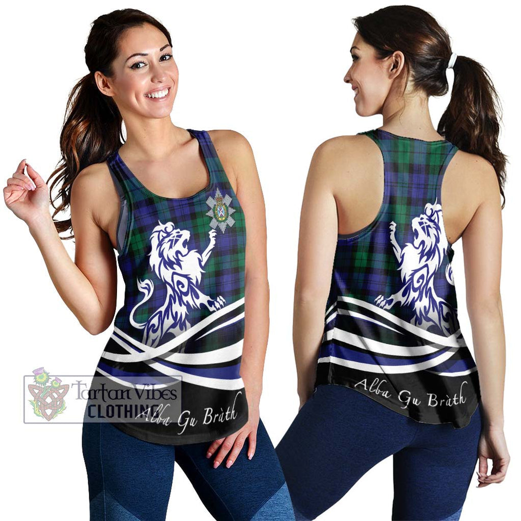 Black Watch Modern Tartan Women's Racerback Tanks with Alba Gu Brath Regal Lion Emblem 4XL - Tartanvibesclothing Shop