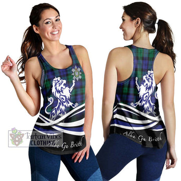 Black Watch Modern Tartan Women's Racerback Tanks with Alba Gu Brath Regal Lion Emblem