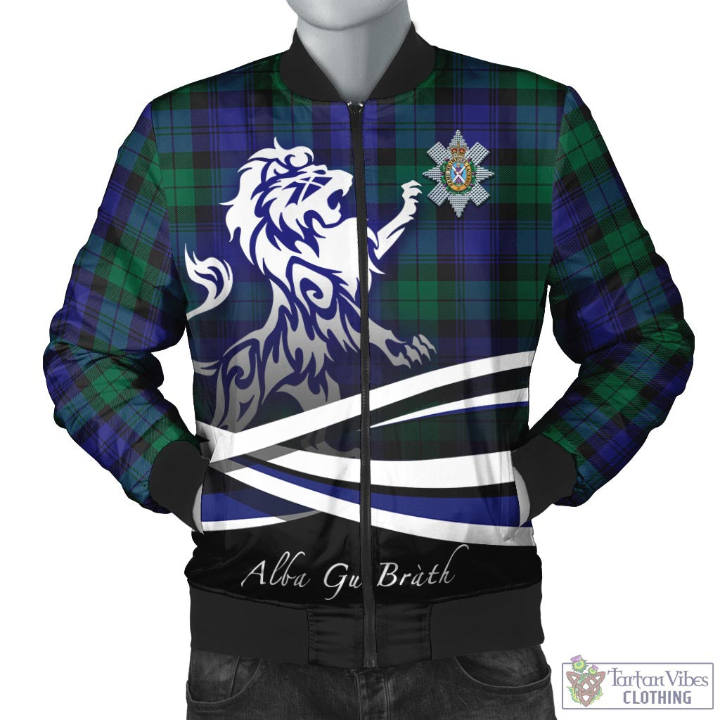 Tartan Vibes Clothing Black Watch Modern Tartan Bomber Jacket with Alba Gu Brath Regal Lion Emblem