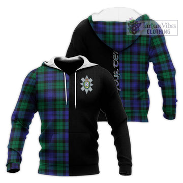 Black Watch Modern Tartan Knitted Hoodie with Family Crest and Half Of Me Style