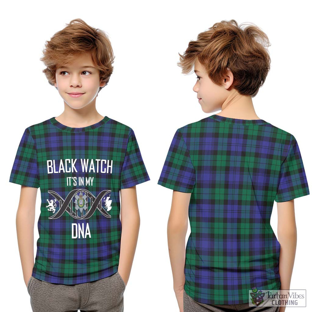 Black Watch Modern Tartan Kid T-Shirt with Family Crest DNA In Me Style Youth XL Size14 - Tartanvibesclothing Shop