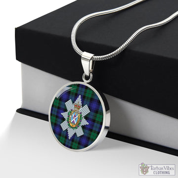 Black Watch Modern Tartan Circle Necklace with Family Crest