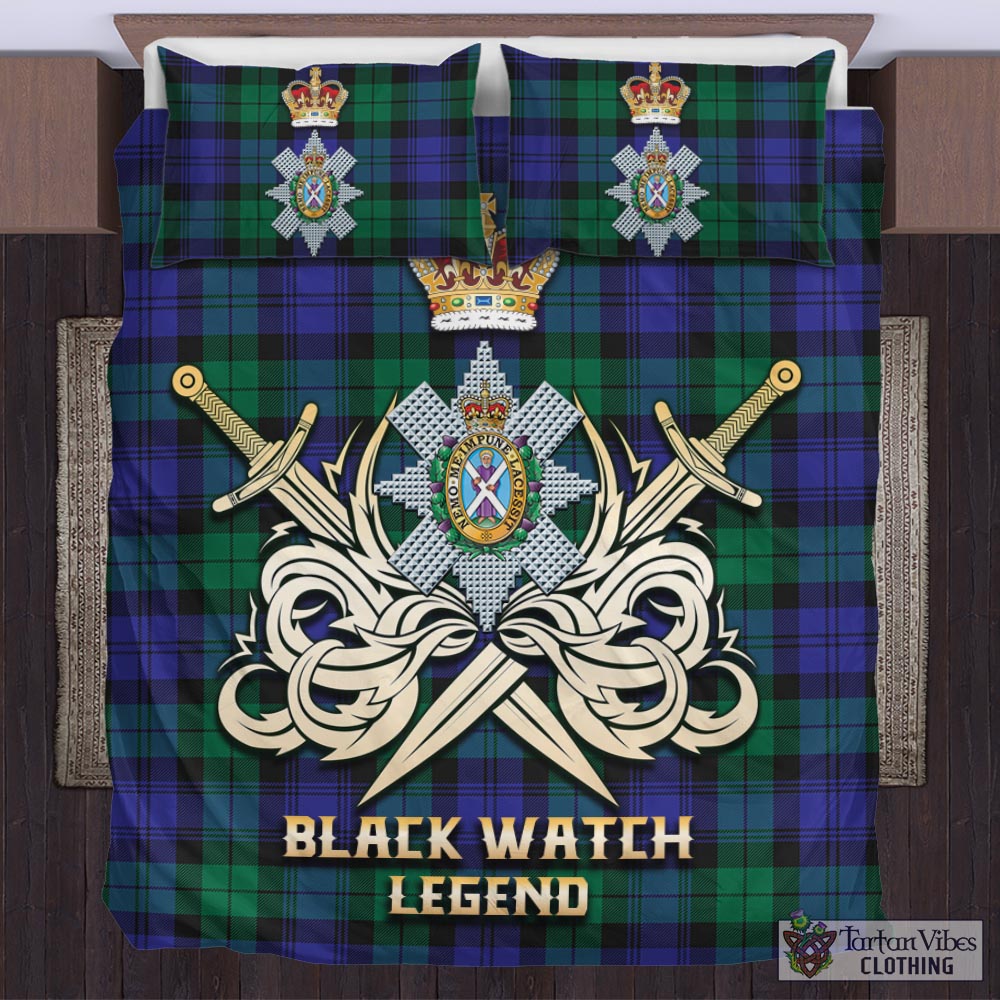 Tartan Vibes Clothing Black Watch Modern Tartan Bedding Set with Clan Crest and the Golden Sword of Courageous Legacy