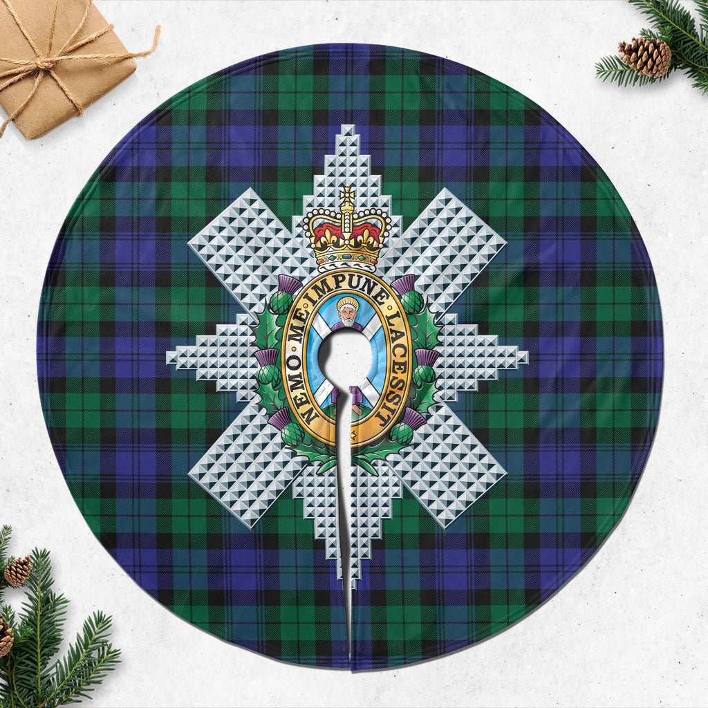 Black Watch Modern Tartan Christmas Tree Skirt with Family Crest - Tartanvibesclothing