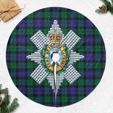 Black Watch Modern Tartan Christmas Tree Skirt with Family Crest