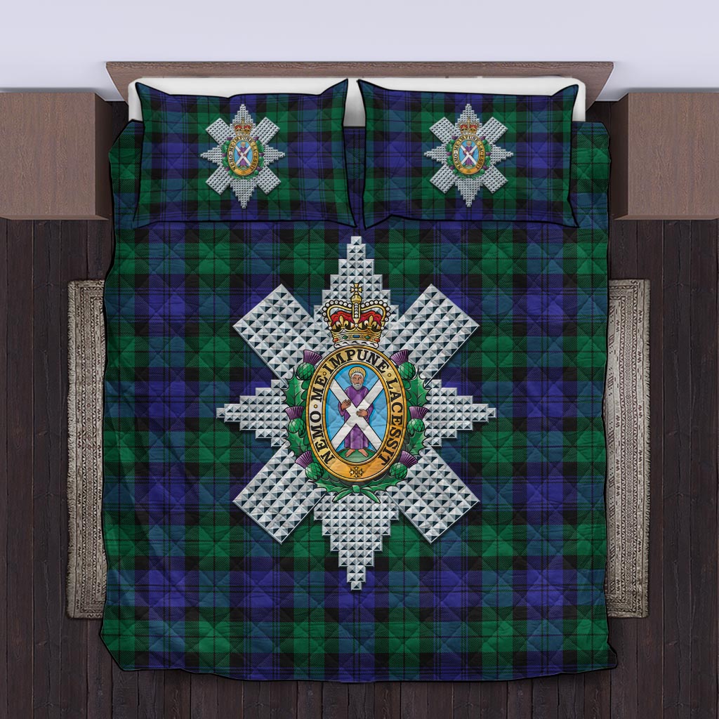 Black Watch Modern Tartan Quilt Bed Set with Family Crest Twin - Tartan Vibes Clothing