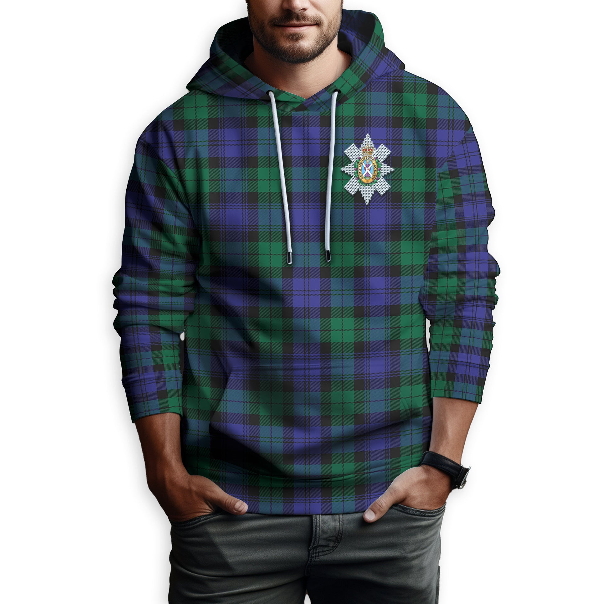 Black Watch Modern Tartan Hoodie with Family Crest - Tartanvibesclothing