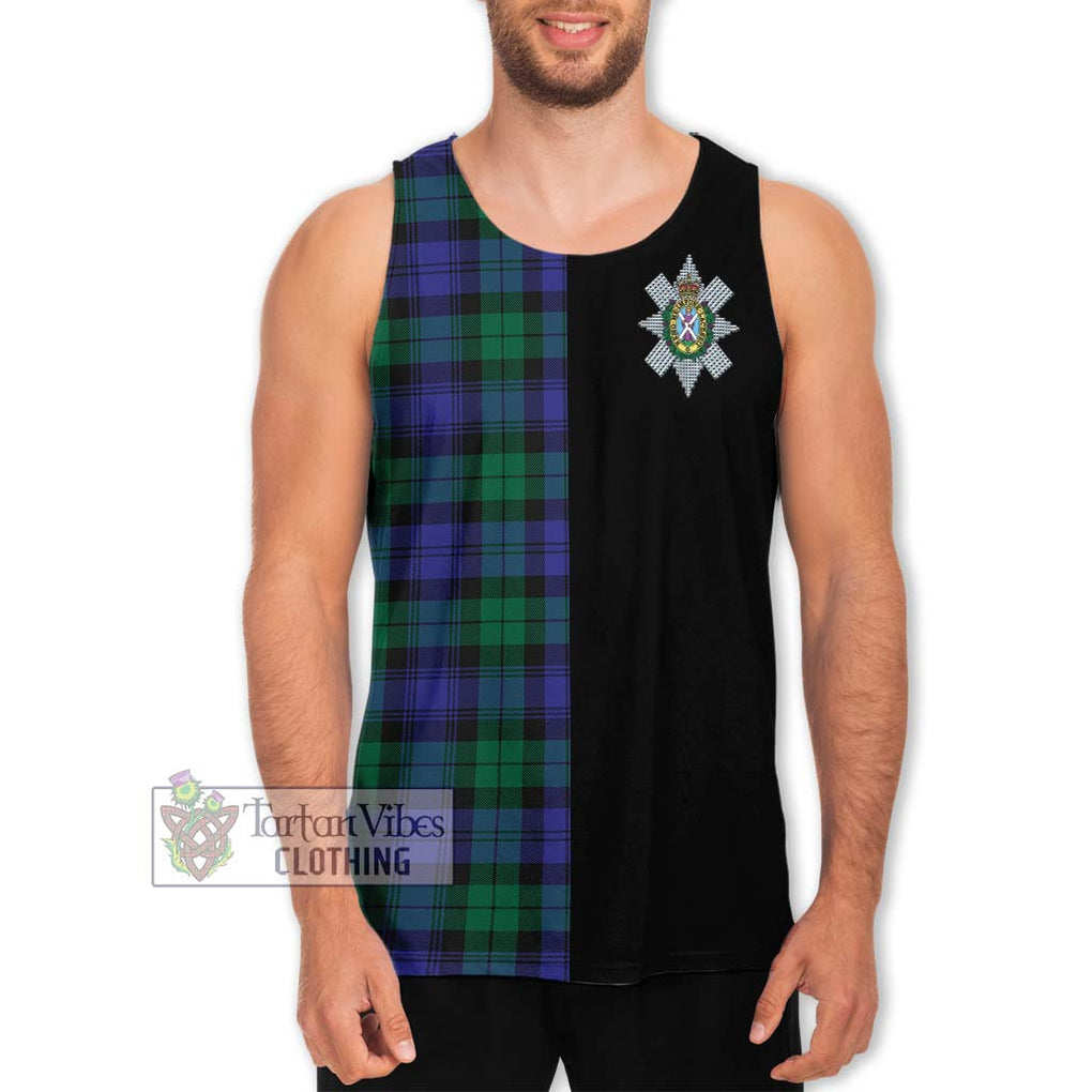 Black Watch Modern Tartan Men's Tank Top with Family Crest and Half Of Me Style Men - Tartanvibesclothing Shop