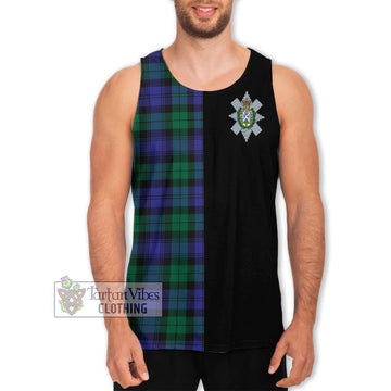 Black Watch Modern Tartan Men's Tank Top with Family Crest and Half Of Me Style