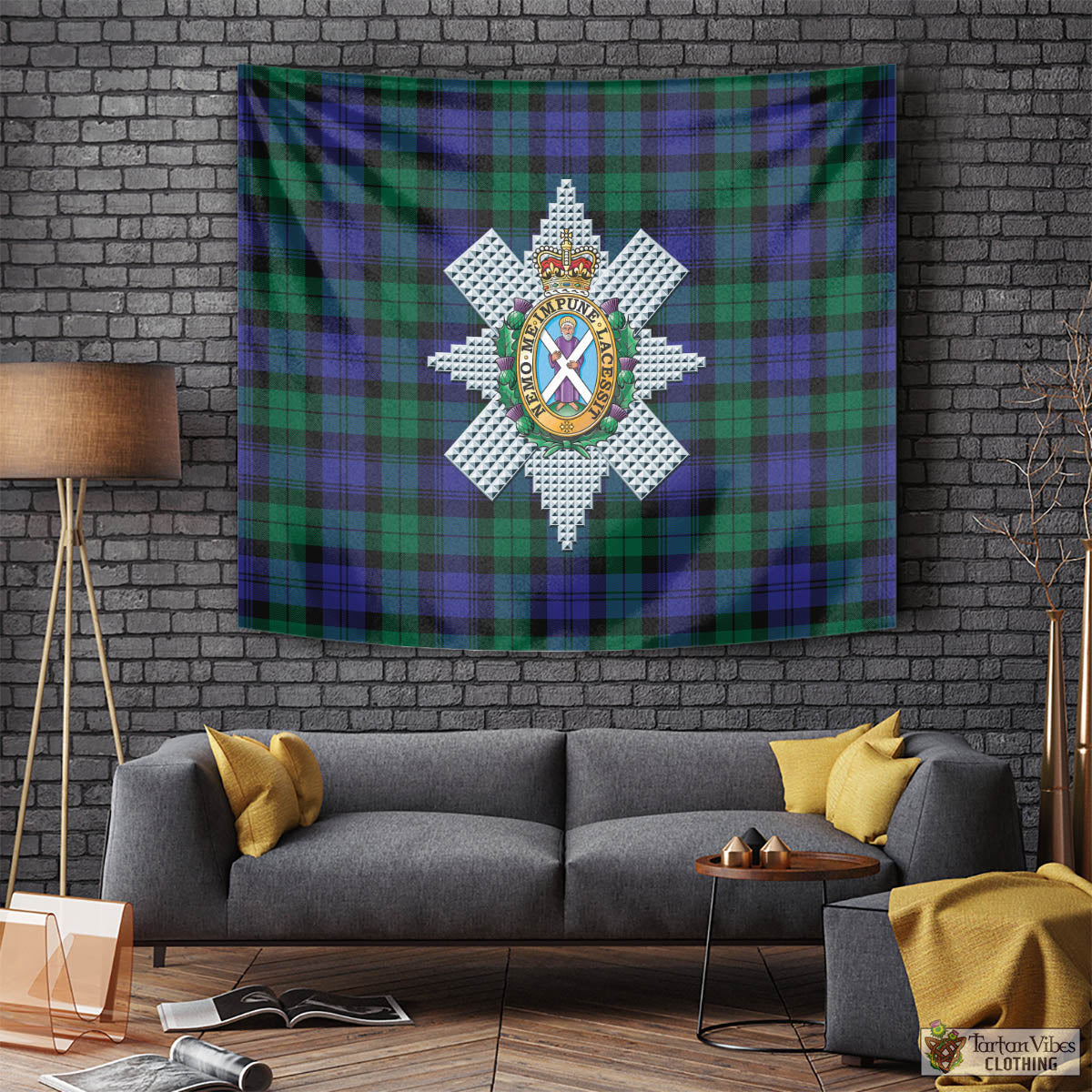 Tartan Vibes Clothing Black Watch Modern Tartan Tapestry Wall Hanging and Home Decor for Room with Family Crest