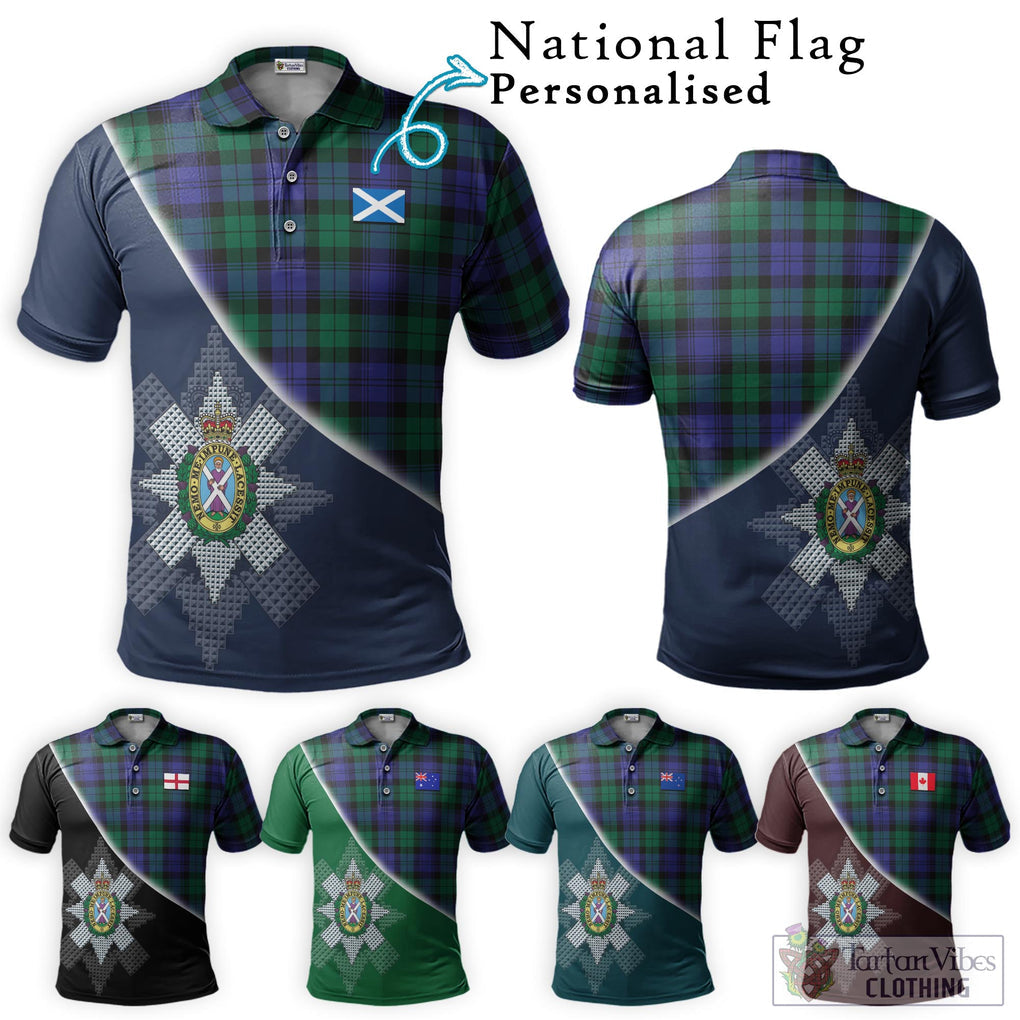 Black Watch Modern Tartan Polo Shirt with Personalised National Flag and Family Crest Half Style Maroon - Tartanvibesclothing Shop