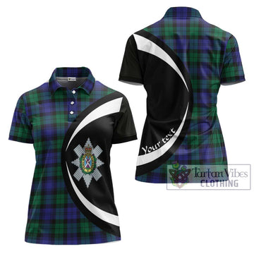 Black Watch Modern Tartan Women's Polo Shirt with Family Crest Circle Style