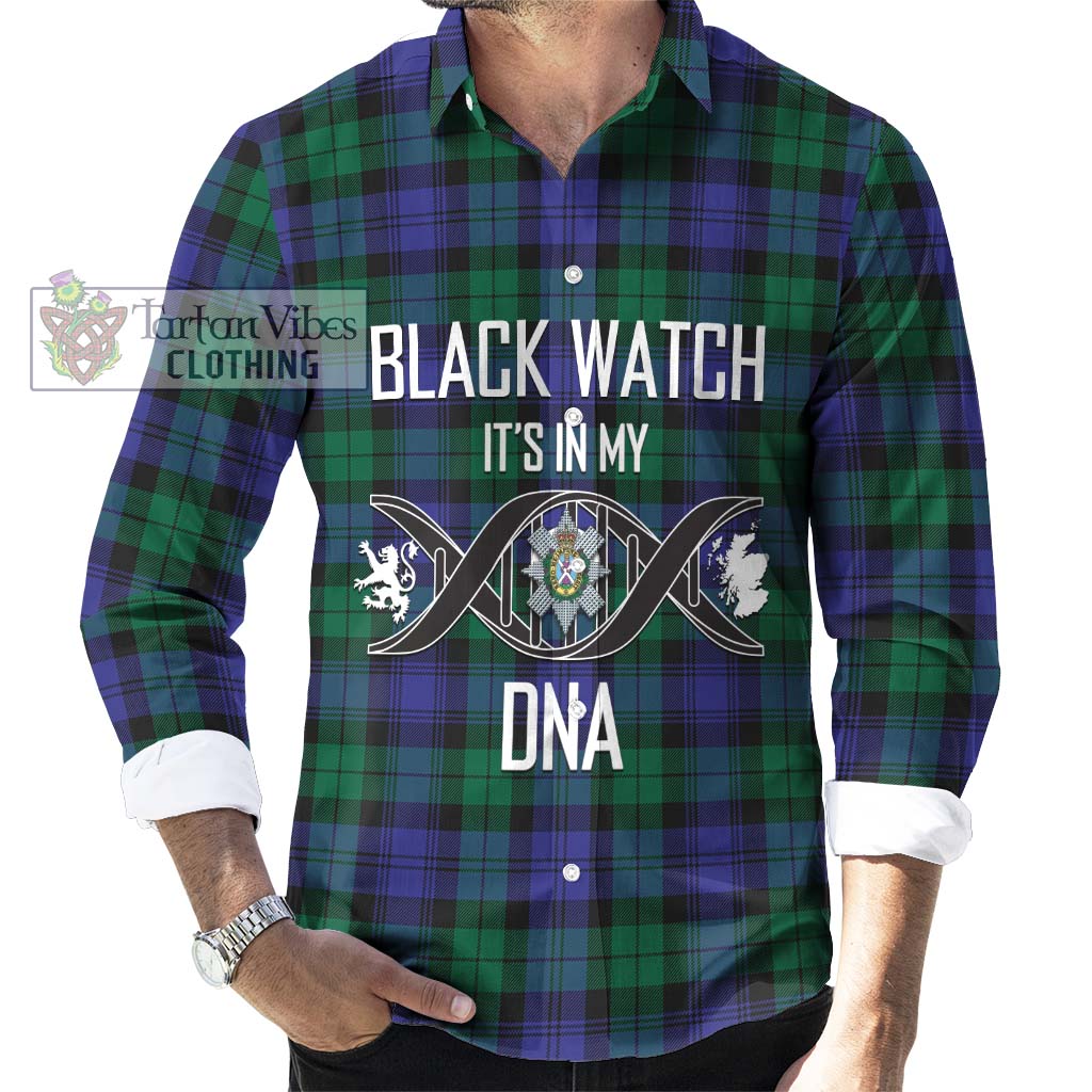 Black Watch Modern Tartan Long Sleeve Button Shirt with Family Crest DNA In Me Style Men's Shirt S - Tartanvibesclothing Shop