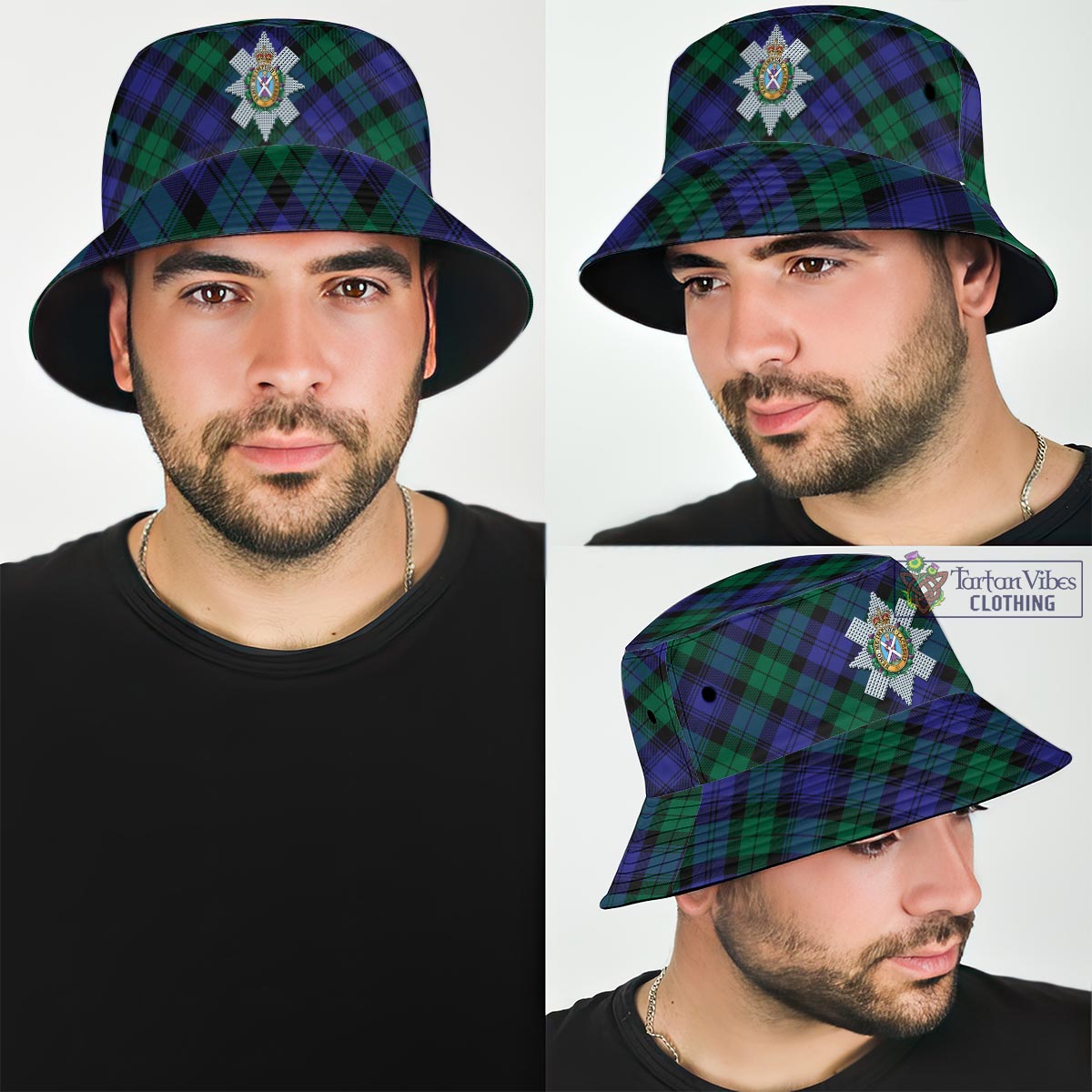 Tartan Vibes Clothing Black Watch Modern Tartan Bucket Hat with Family Crest