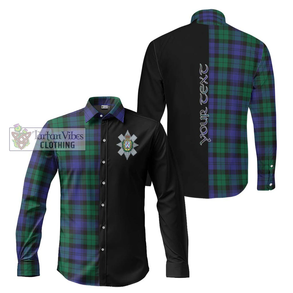 Black Watch Modern Tartan Long Sleeve Button Shirt with Family Crest and Half Of Me Style Men's Shirt S - Tartanvibesclothing Shop