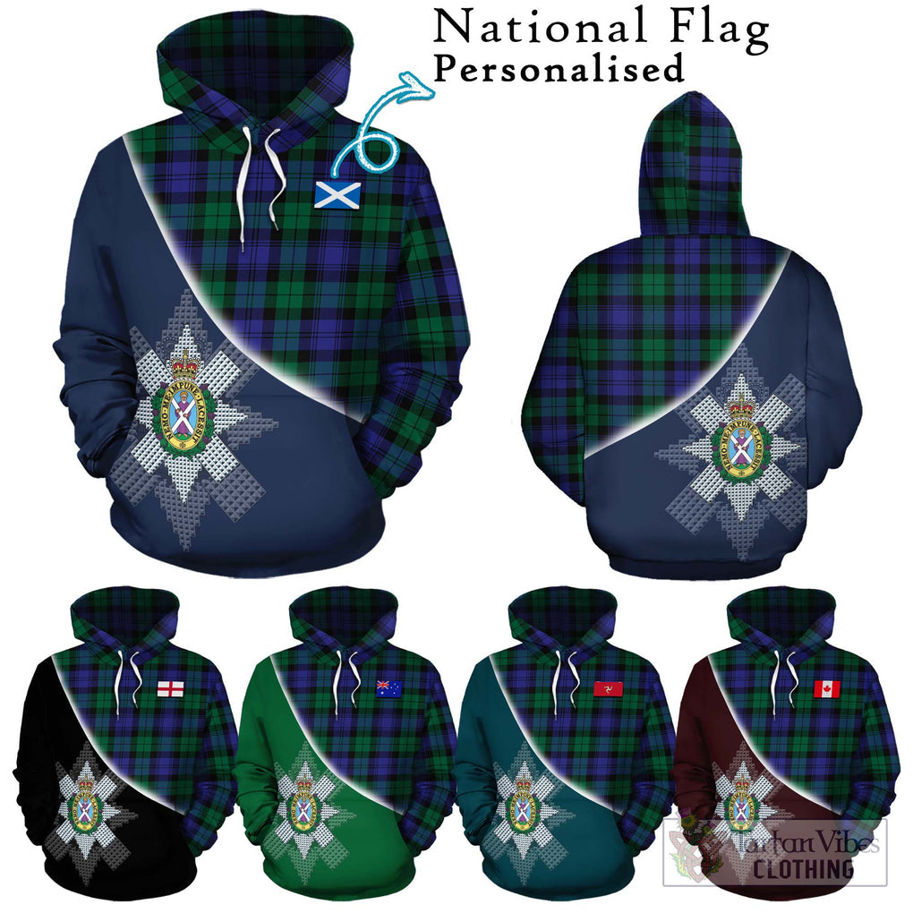 Black Watch Modern Tartan Hoodie with Personalised National Flag and Family Crest Half Style Zip Hoodie - Tartanvibesclothing Shop