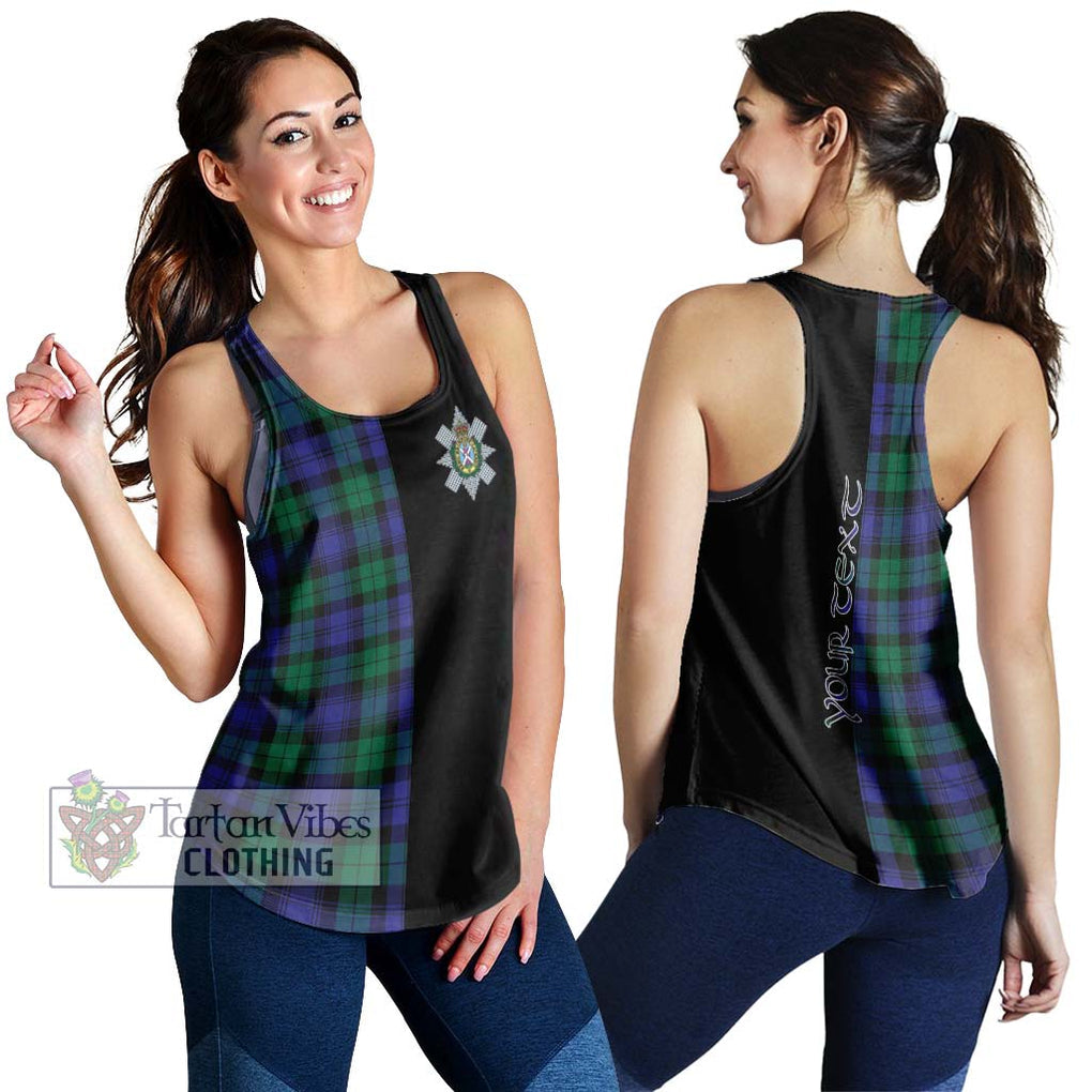 Black Watch Modern Tartan Women's Racerback Tanks with Family Crest and Half Of Me Style 4XL - Tartanvibesclothing Shop