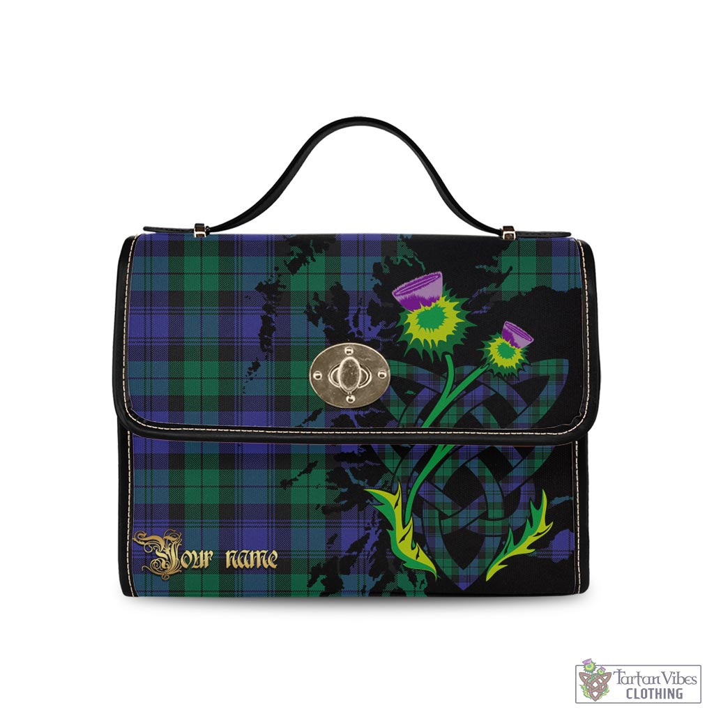 Tartan Vibes Clothing Black Watch Modern Tartan Waterproof Canvas Bag with Scotland Map and Thistle Celtic Accents