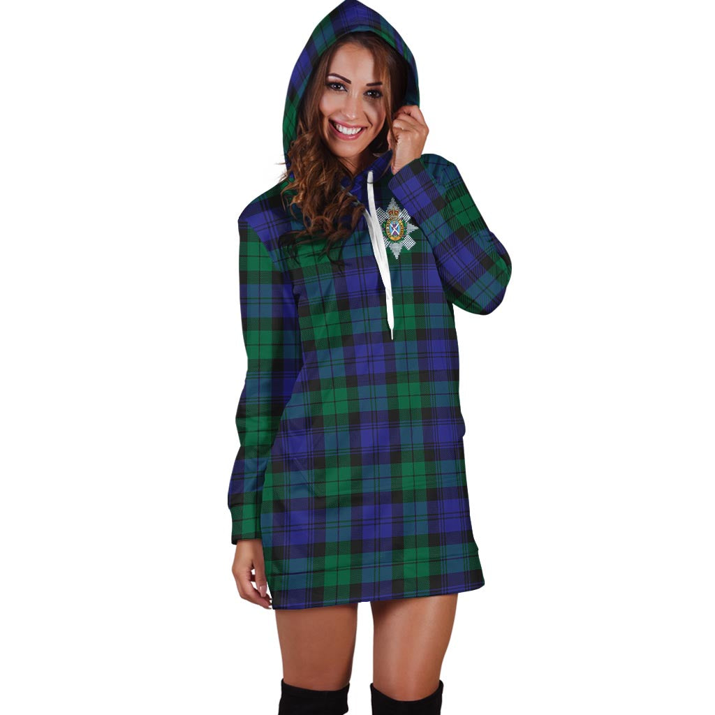 Black Watch Modern Tartan Hoodie Dress with Family Crest - Tartan Vibes Clothing