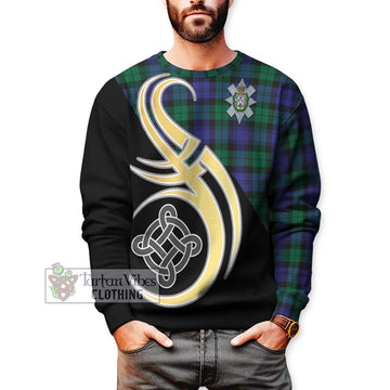 Black Watch Modern Tartan Sweatshirt with Family Crest and Celtic Symbol Style