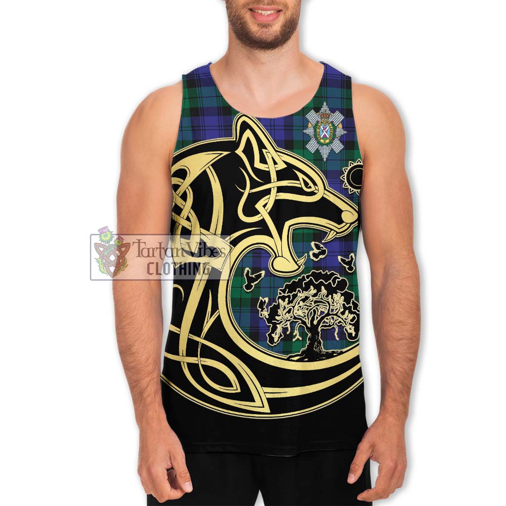 Black Watch Modern Tartan Men's Tank Top with Family Crest Celtic Wolf Style Men - Tartan Vibes Clothing