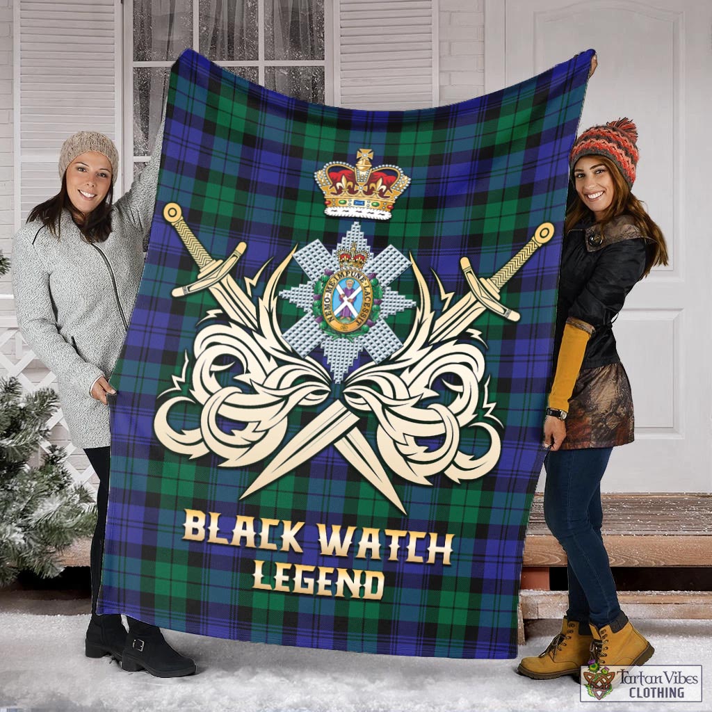 Tartan Vibes Clothing Black Watch Modern Tartan Blanket with Clan Crest and the Golden Sword of Courageous Legacy