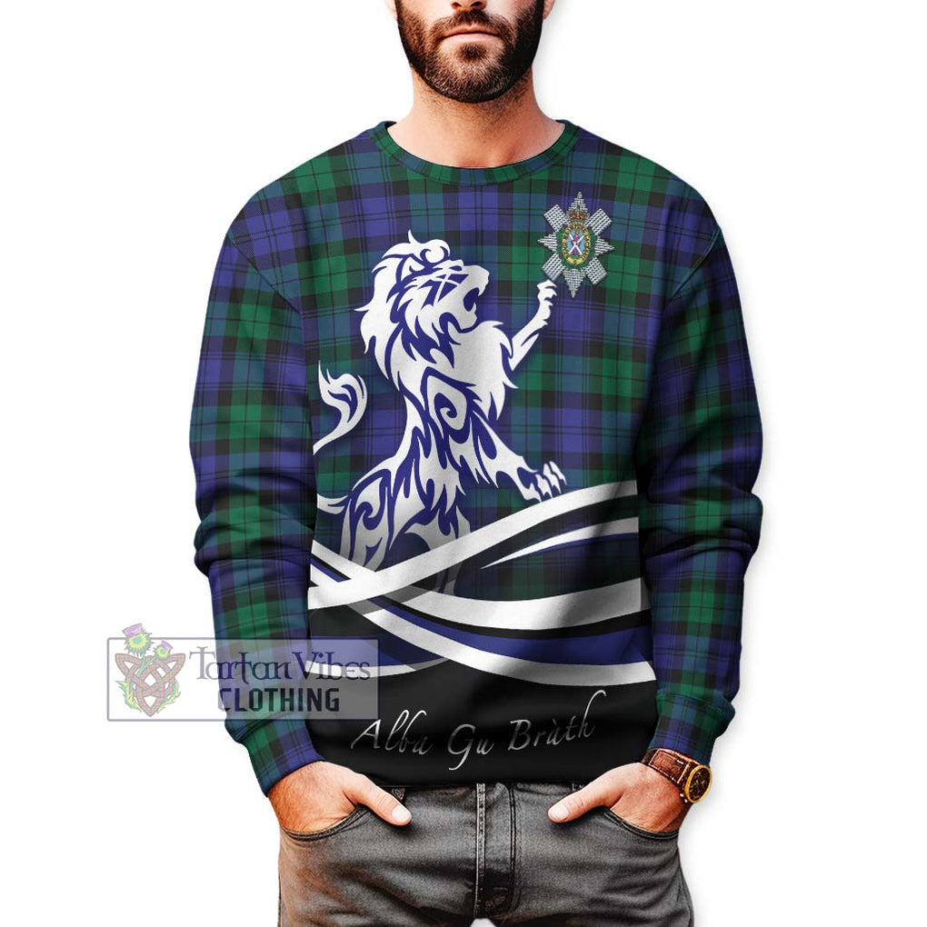 Black Watch Modern Tartan Sweatshirt with Alba Gu Brath Regal Lion Emblem Unisex - Tartanvibesclothing Shop