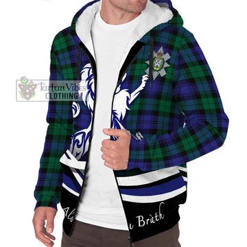 Black Watch Modern Tartan Sherpa Hoodie with Alba Gu Brath Regal Lion Emblem