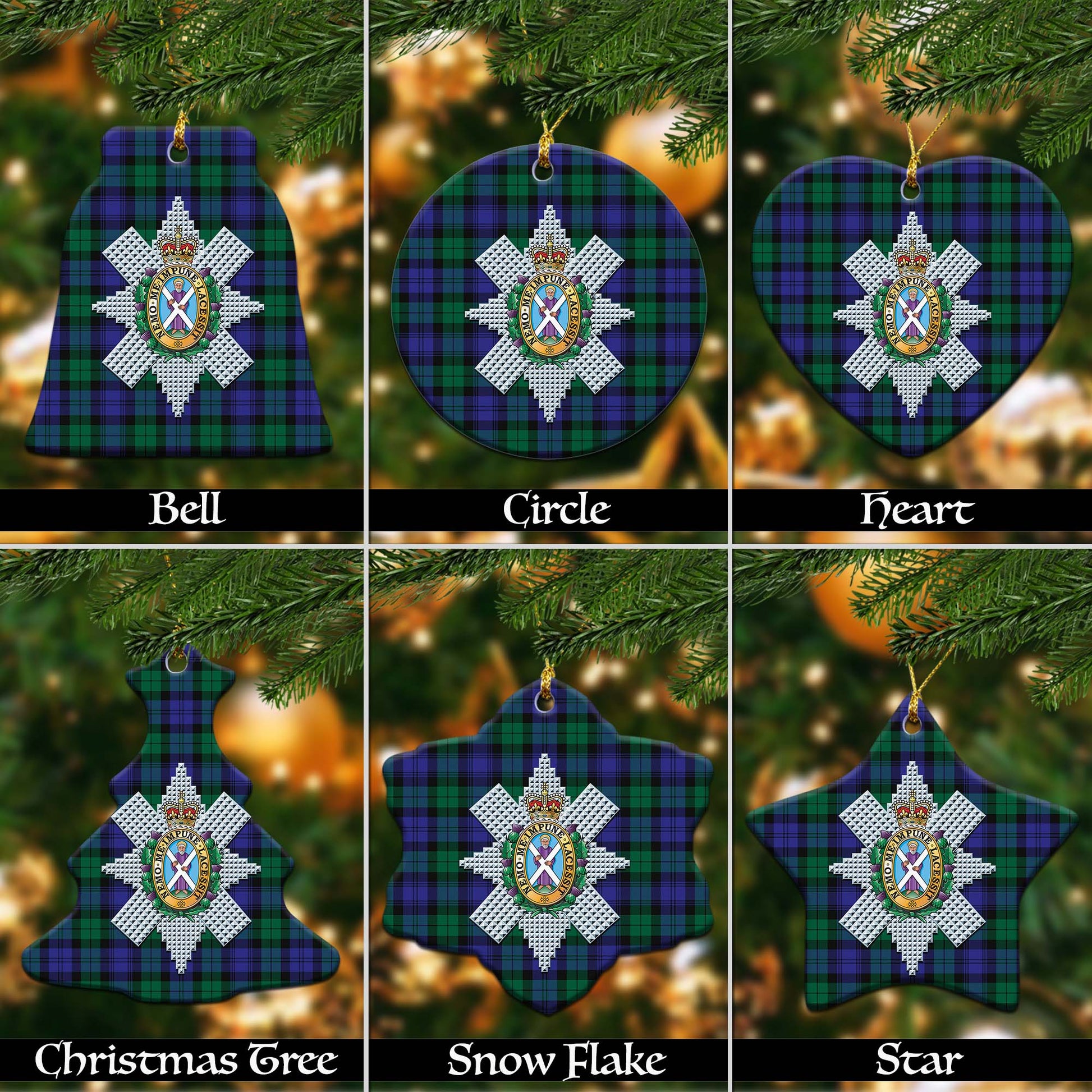 Black Watch Modern Tartan Christmas Ornaments with Family Crest Ceramic Bell Pack 1: ornament * 1 piece - Tartanvibesclothing