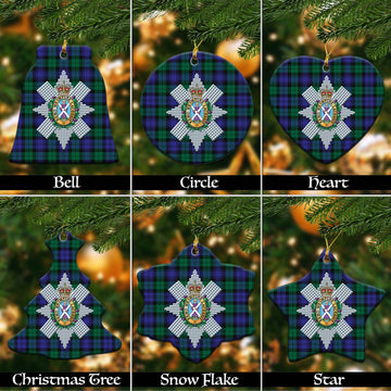 Black Watch Modern Tartan Christmas Ceramic Ornaments with Family Crest