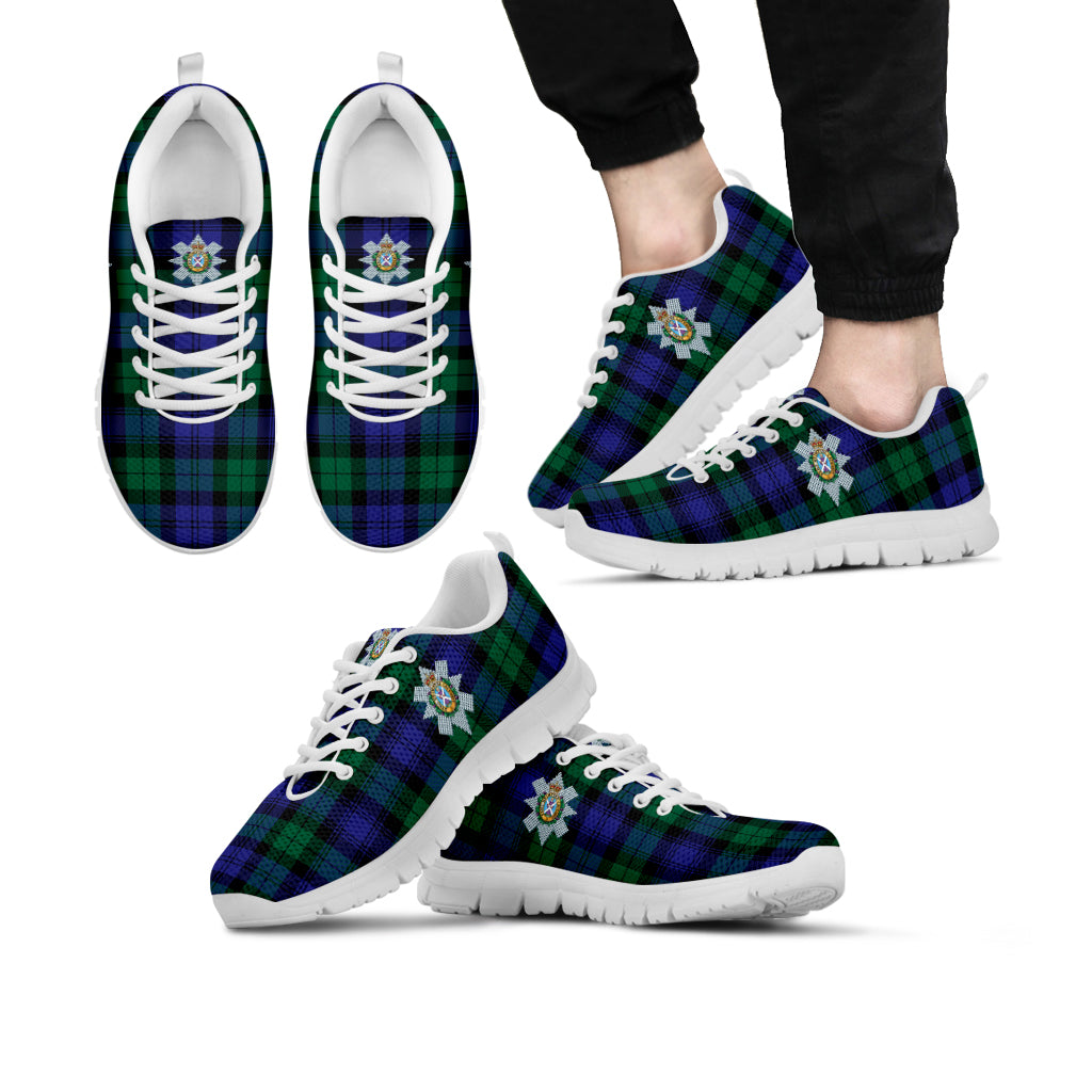 Black Watch Modern Tartan Sneakers with Family Crest Kid's Sneakers - Tartan Vibes Clothing