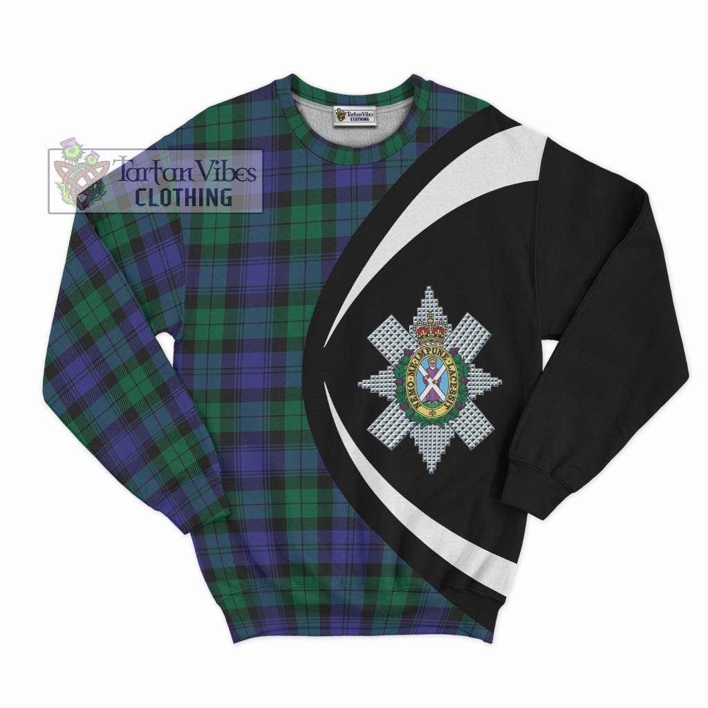 Black Watch Modern Tartan Sweatshirt with Family Crest Circle Style Unisex - Tartan Vibes Clothing