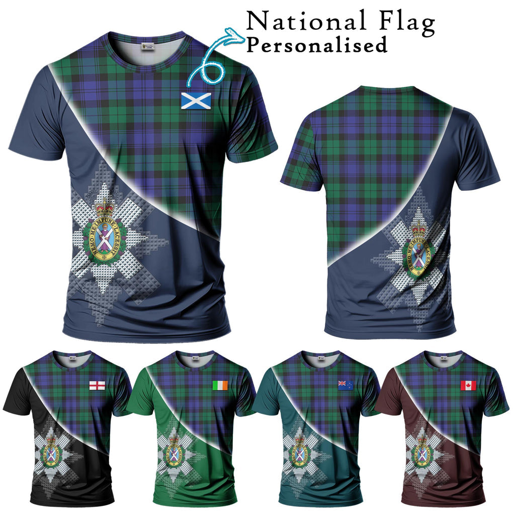 Black Watch Modern Tartan T-Shirt with Personalised National Flag and Family Crest Half Style Kid's Shirt - Tartanvibesclothing Shop