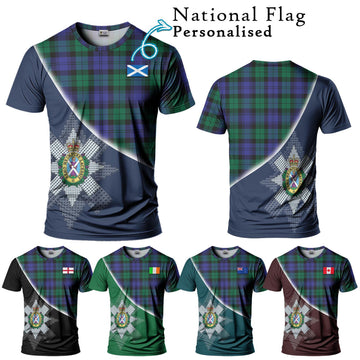 Black Watch Modern Tartan T-Shirt with Personalised National Flag and Family Crest Half Style