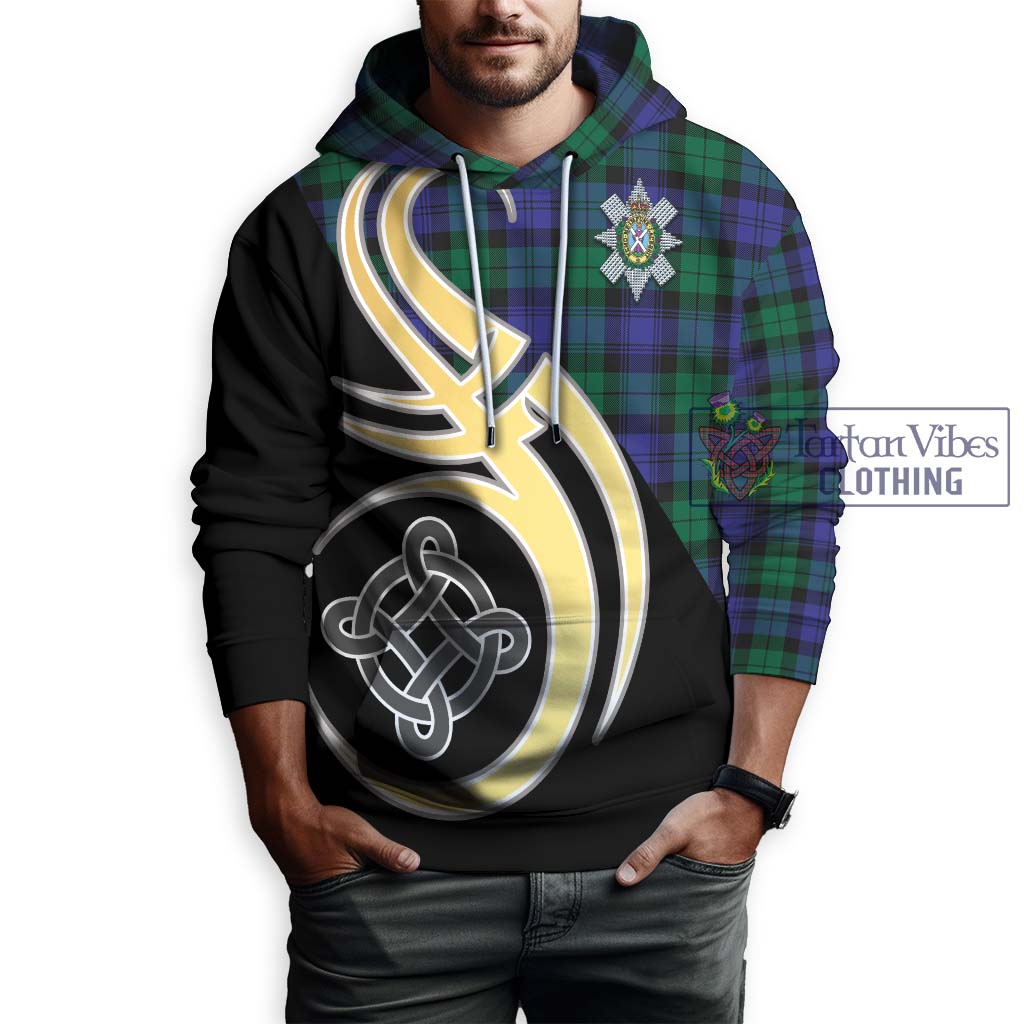 Black Watch Modern Tartan Hoodie with Family Crest and Celtic Symbol Style Zip Hoodie - Tartan Vibes Clothing