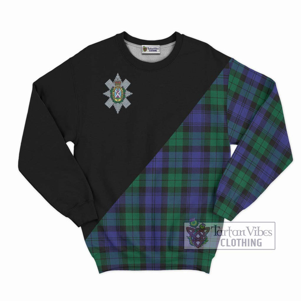 Black Watch Modern Tartan Sweatshirt with Family Crest and Military Logo Style - Tartanvibesclothing Shop