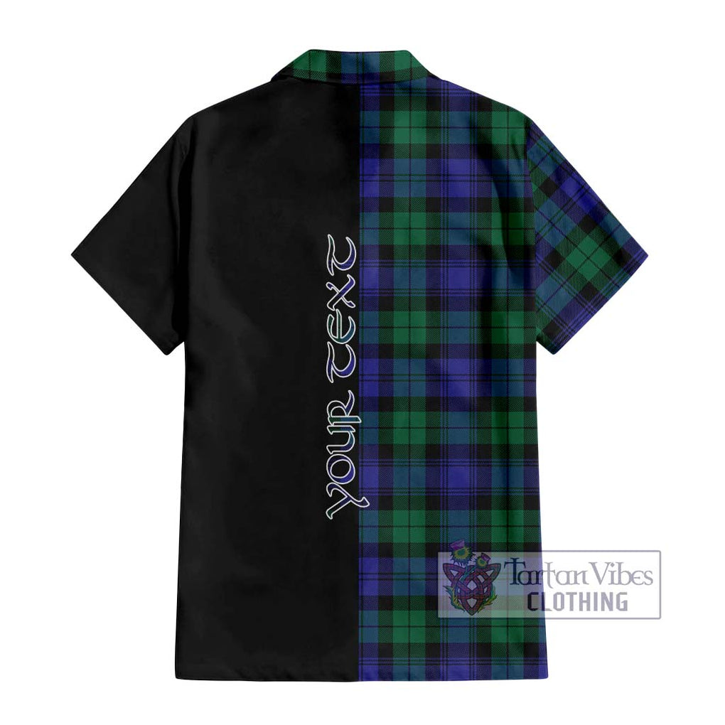 Black Watch Modern Tartan Short Sleeve Button Shirt with Family Crest and Half Of Me Style - Tartanvibesclothing Shop