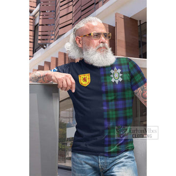 Black Watch Modern Tartan Cotton T-shirt Alba with Scottish Lion Royal Arm Half Style