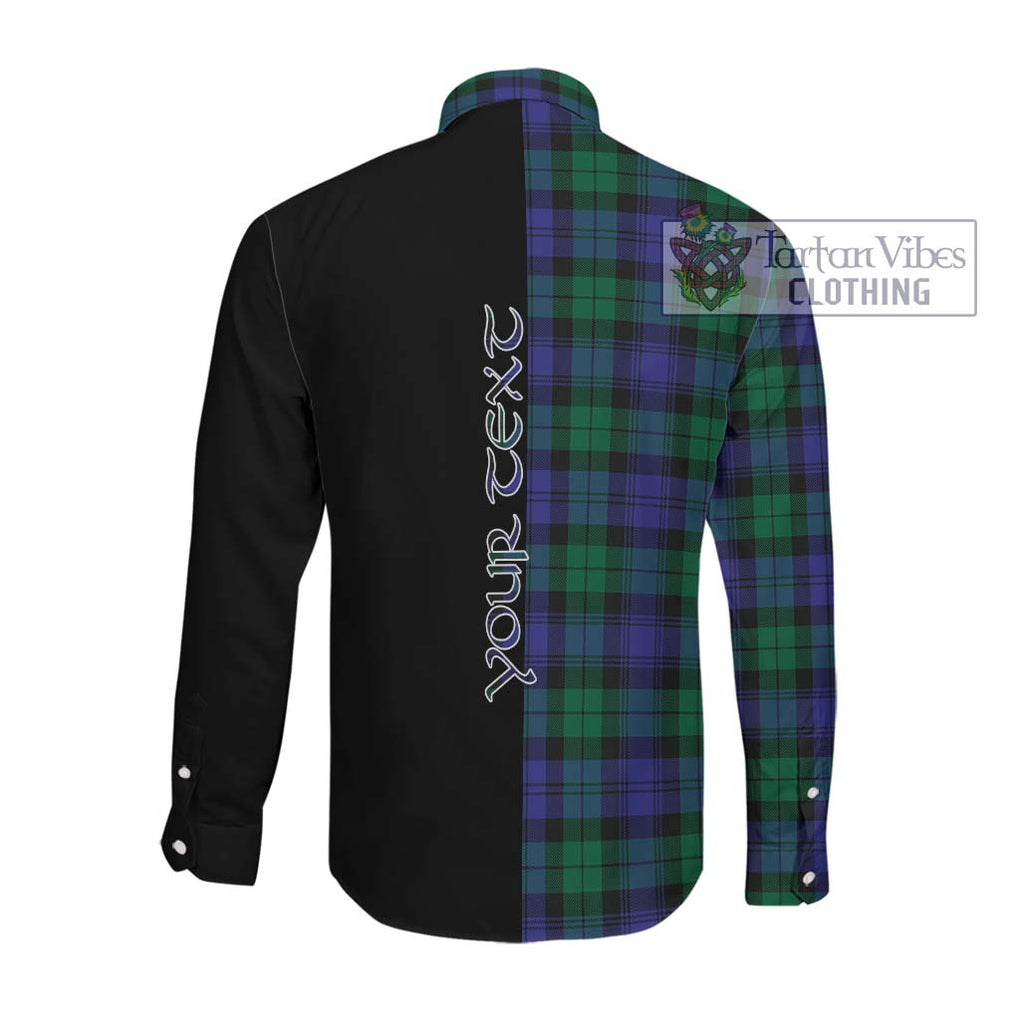 Black Watch Modern Tartan Long Sleeve Button Shirt with Family Crest and Half Of Me Style Men's Shirt - Tartanvibesclothing Shop