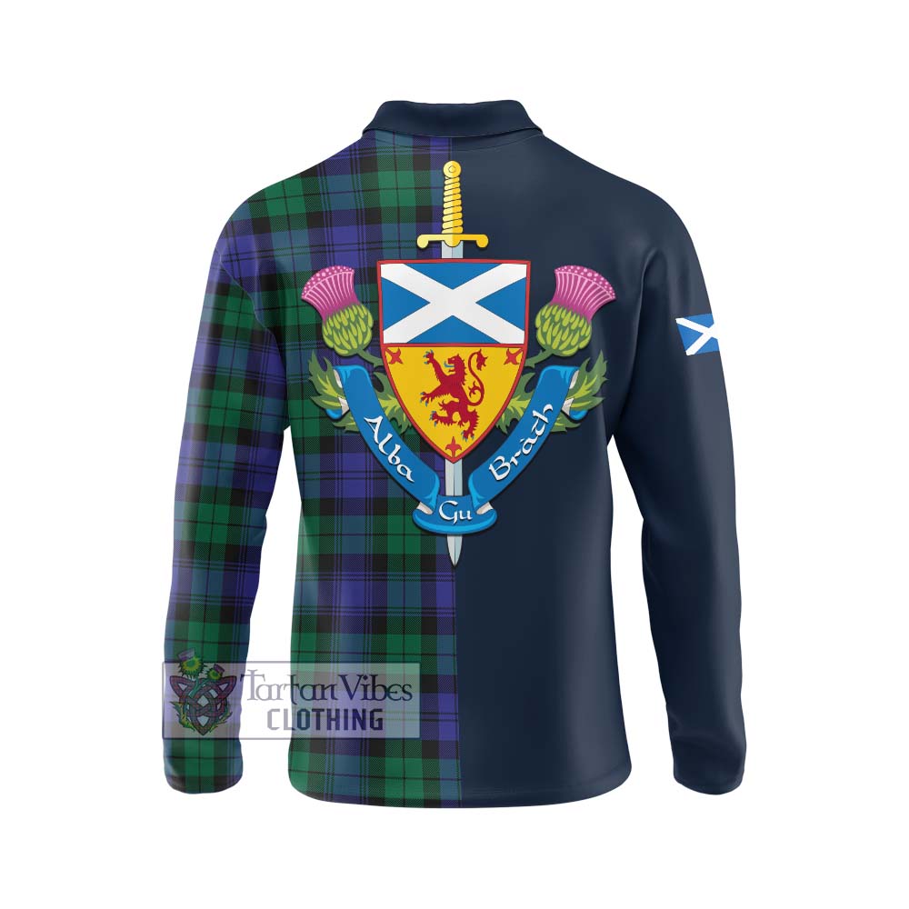 Tartan Vibes Clothing Black Watch Modern Tartan Long Sleeve Polo Shirt with Scottish Lion Royal Arm Half Style