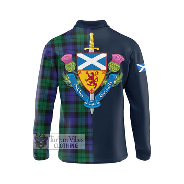 Black Watch Modern Tartan Long Sleeve Polo Shirt Alba with Scottish Lion Royal Arm Half Style