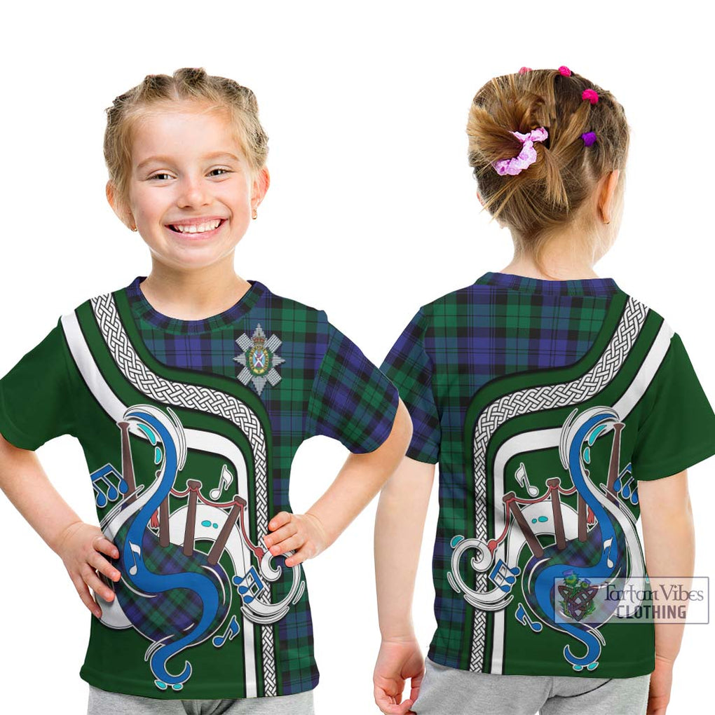 Tartan Vibes Clothing Black Watch Modern Tartan Kid T-Shirt with Epic Bagpipe Style